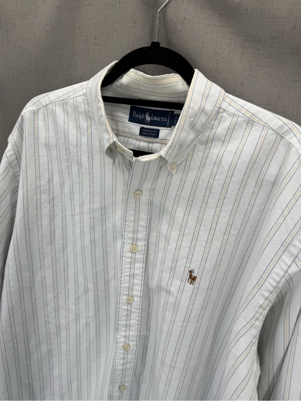 Ralph Lauren Yarmouth striped buttondown shirt beige embroidered pony logo sz XL